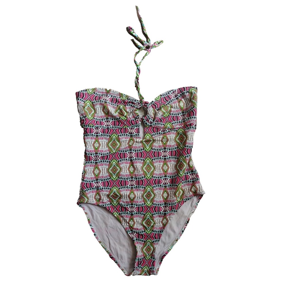 Ondademar One Piece Halter Swimsuit Medium Womens Pink‎ Green Geometric
